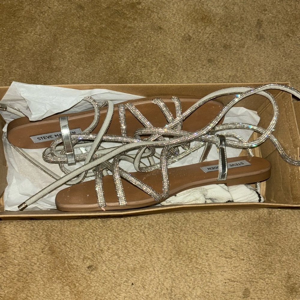 Silver Steve Madden Lace up Sandals